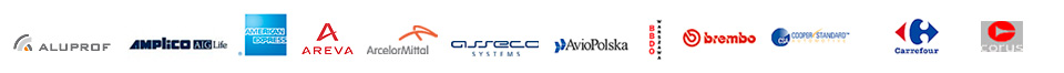 Pracujemy dla: Aluprof, Amplico AIG, American Express, Areva, ArcelorMittal, Asseco Systems, Avio, BBDO Warszawa, Brembo, Cooper Standard Automotive Polska, Carrefour, Corus
