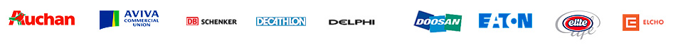 Pracujemy dla: Auchan, Aviva Comercial Union, DB Schenker, Decathlon, Delphi, Dossan, Eaton, Elite Cafe, Elcho